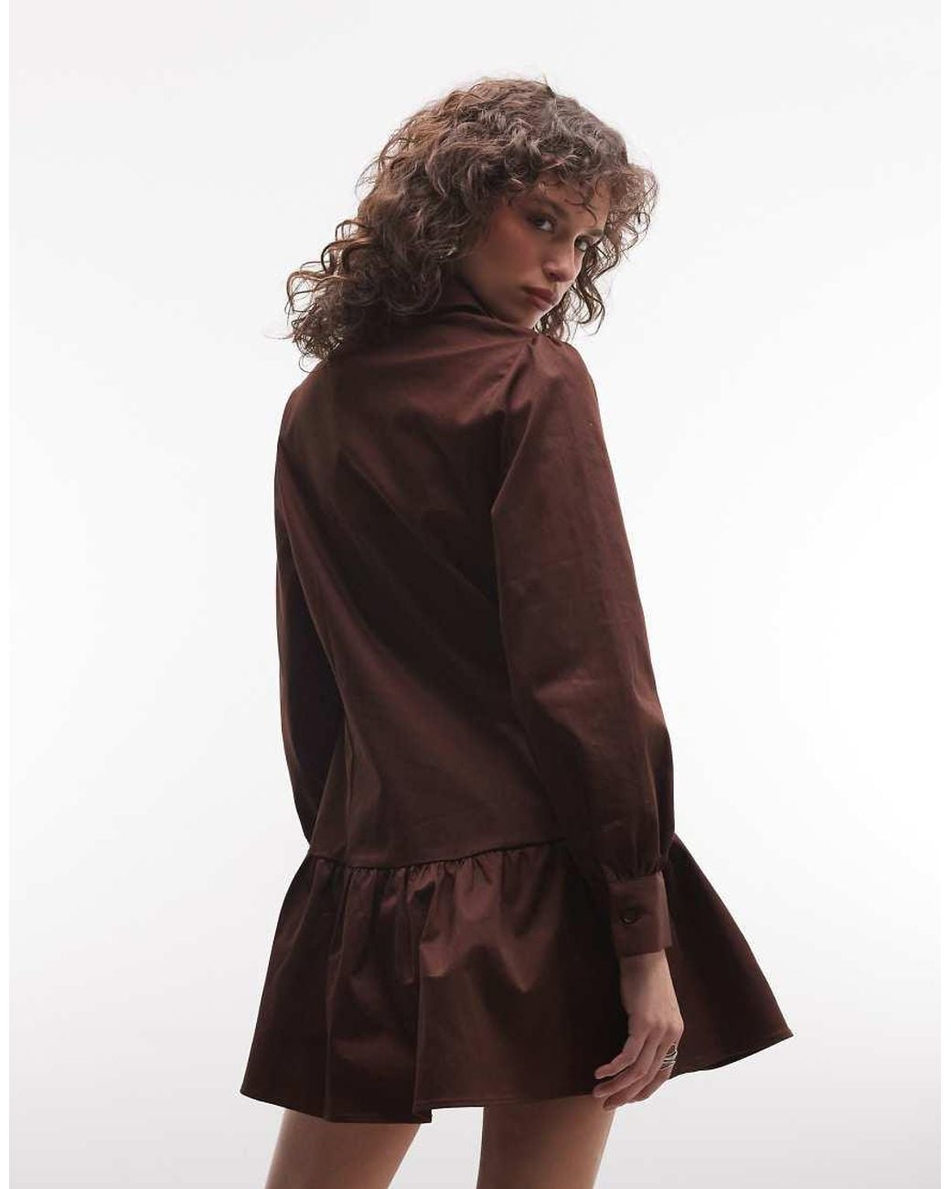 Reclaimed Vintage Brown Mini Utility Shirt Cotton Twill Dress