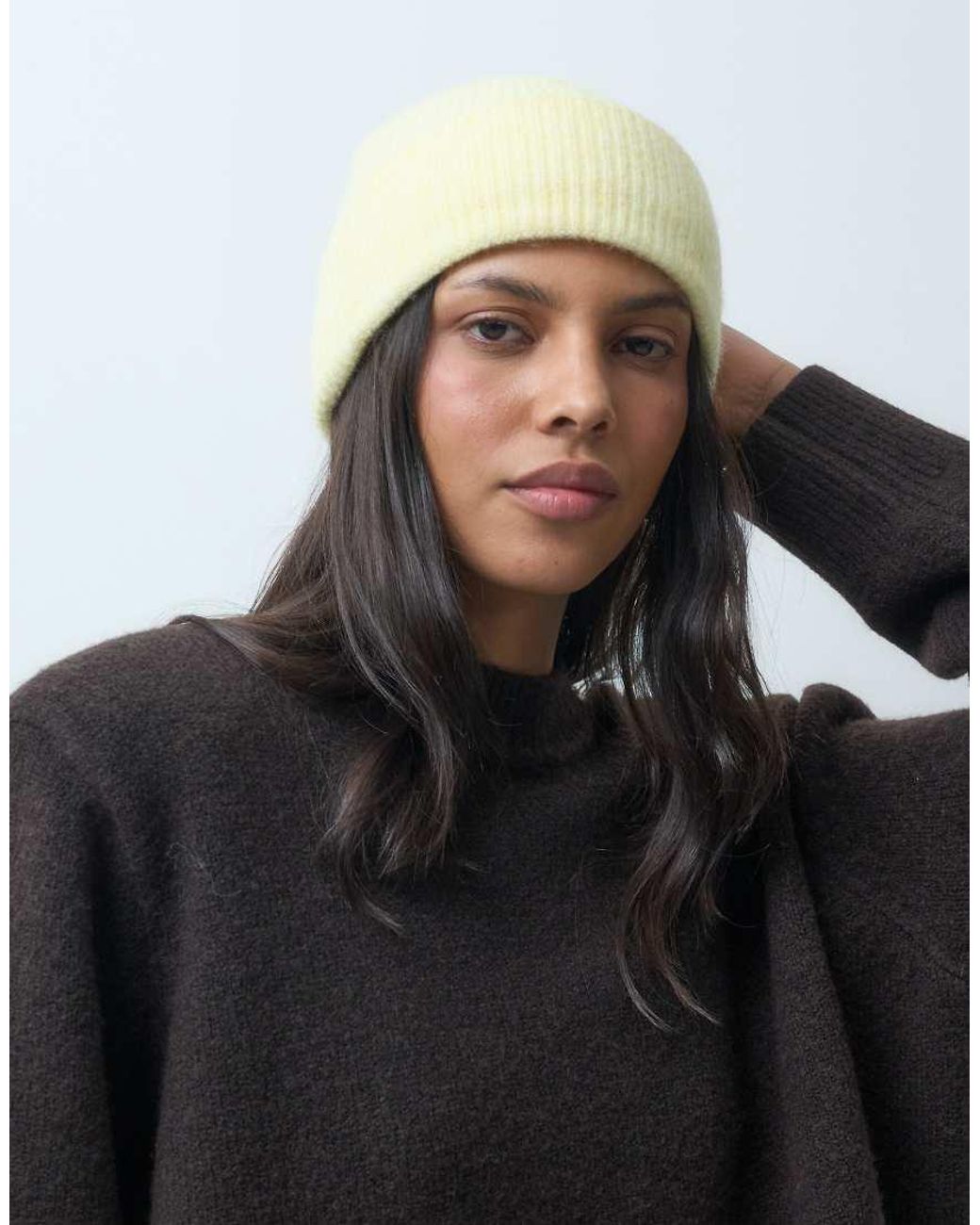 Pieces Black Fluffy Rib Knitted Beanie