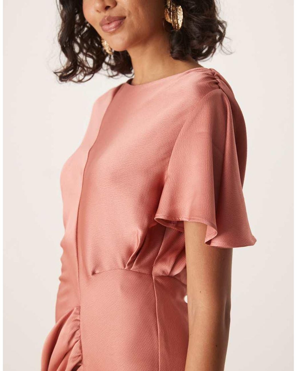 ASOS Pink Satin Flutter Sleeve Maxi Dress