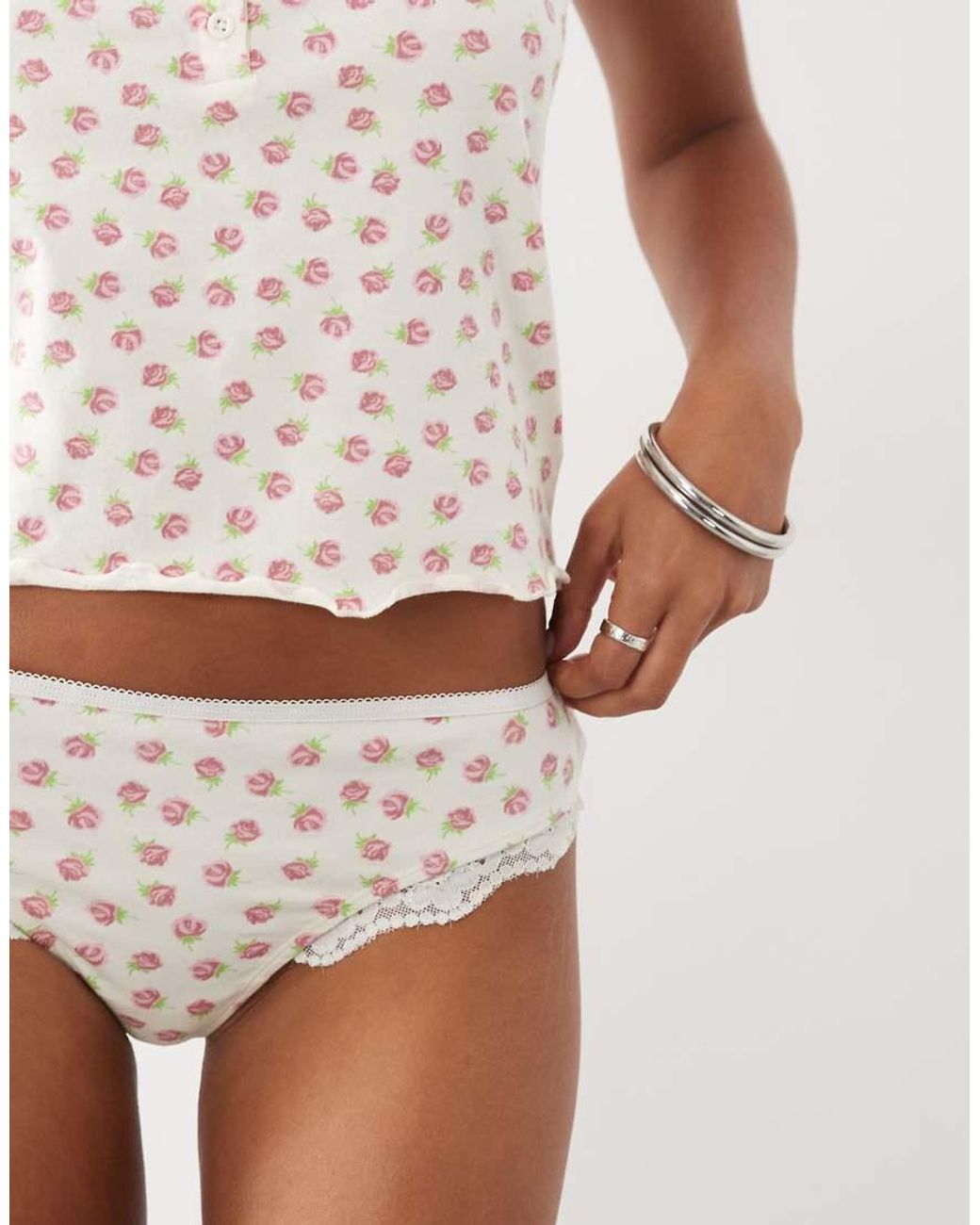Wednesday's Girl White Wednesdays Girl Lace Edged Cami Top And Brief Set