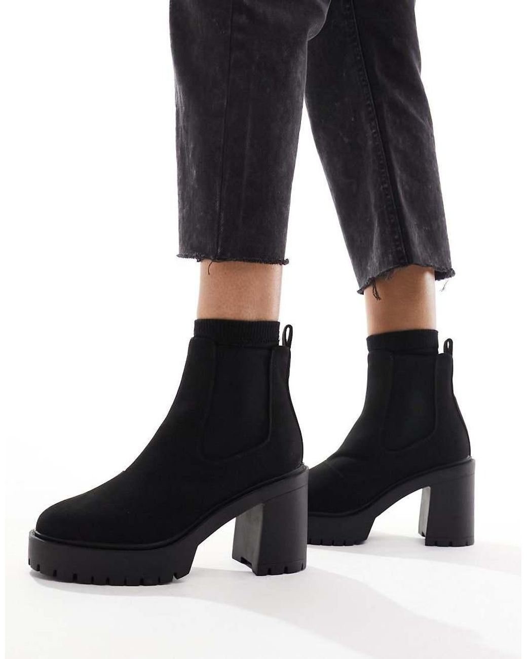 ASOS Black Wide Fit Elma Heeled Chunky Chelsea Boots