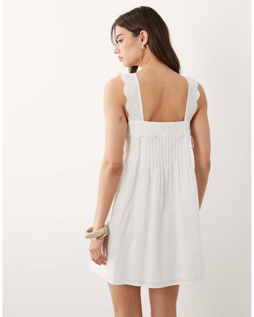 Nobody's Child White Valerie Cotton Square Neck Pleated Mini Dress