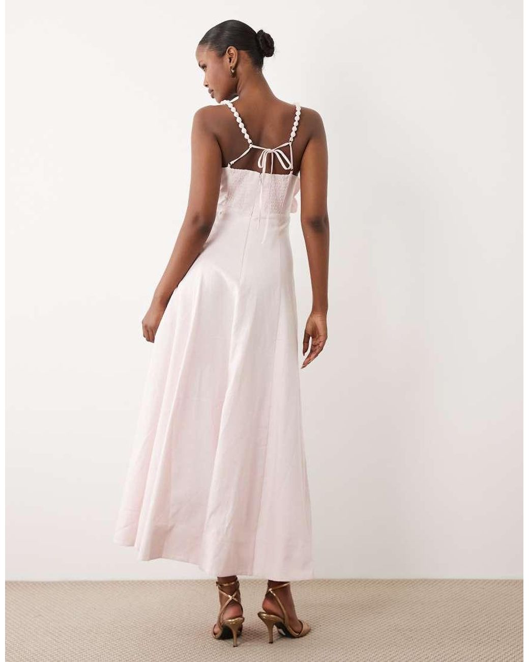 Forever New Pink Bubble Cami Strap Oversized Flower Detail Midi Dress