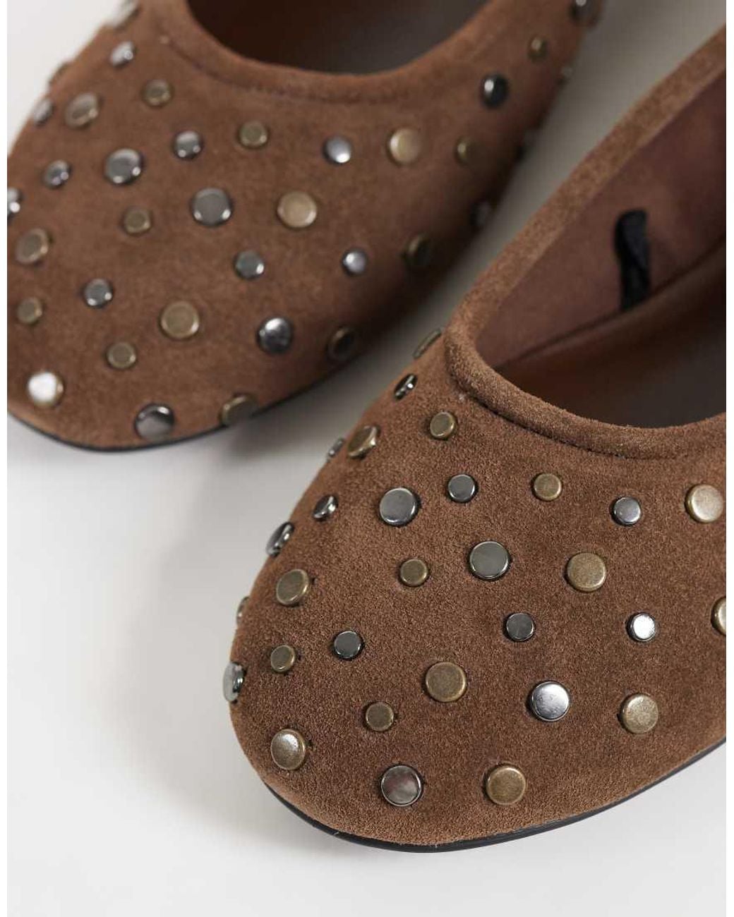 Mango Brown Teen 100% Leather Studded Ballet Flat