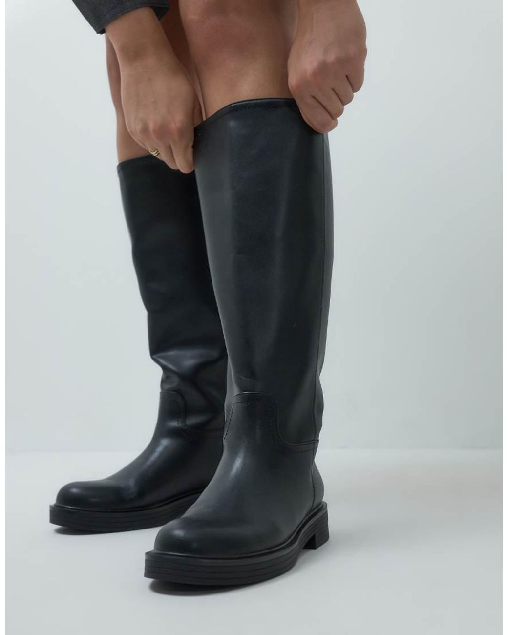 ASOS Blue Curve Cerys Chunky Pull On Riding Knee Boots