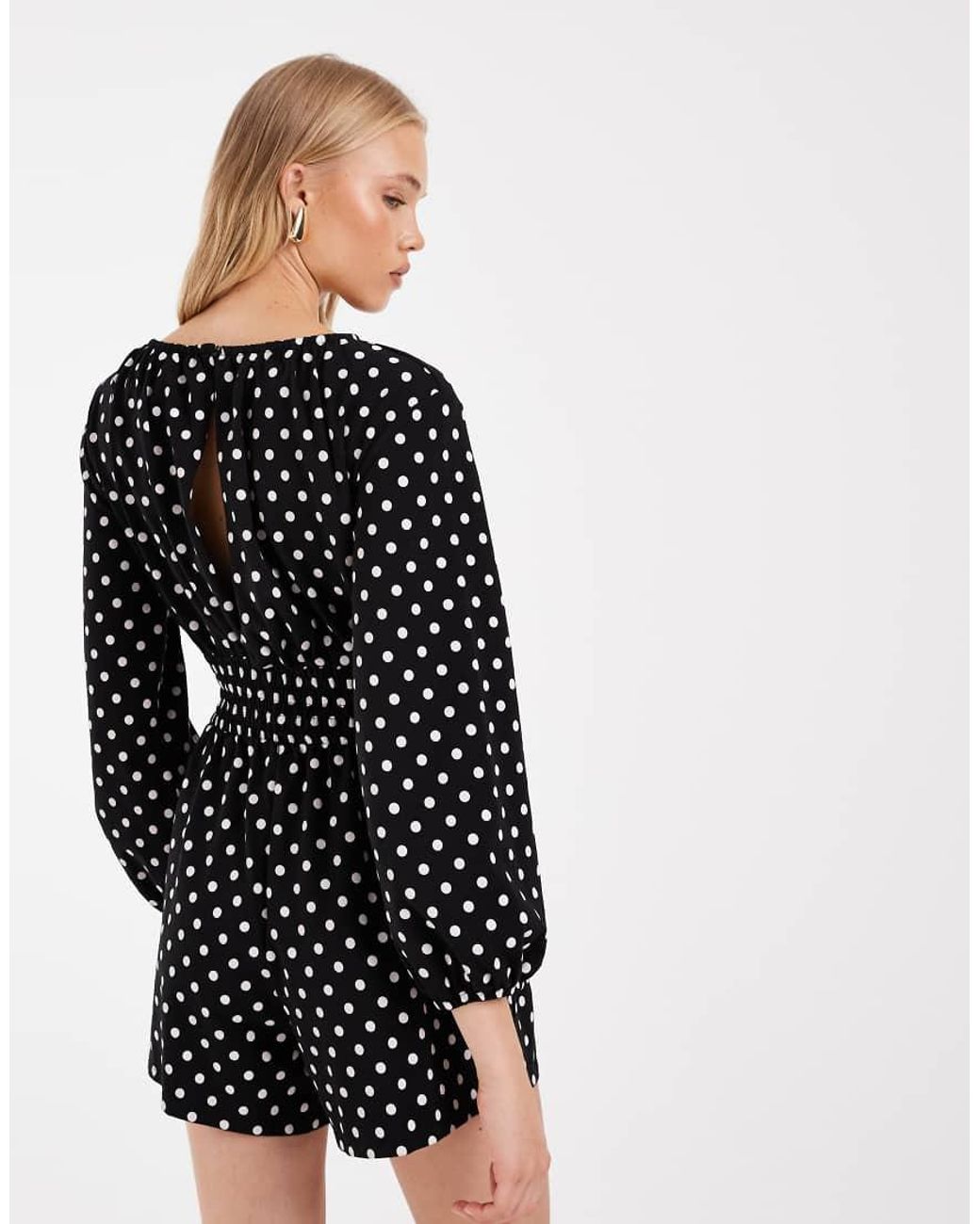 ASOS Black Polka Dot Cinched Waist Playsuit