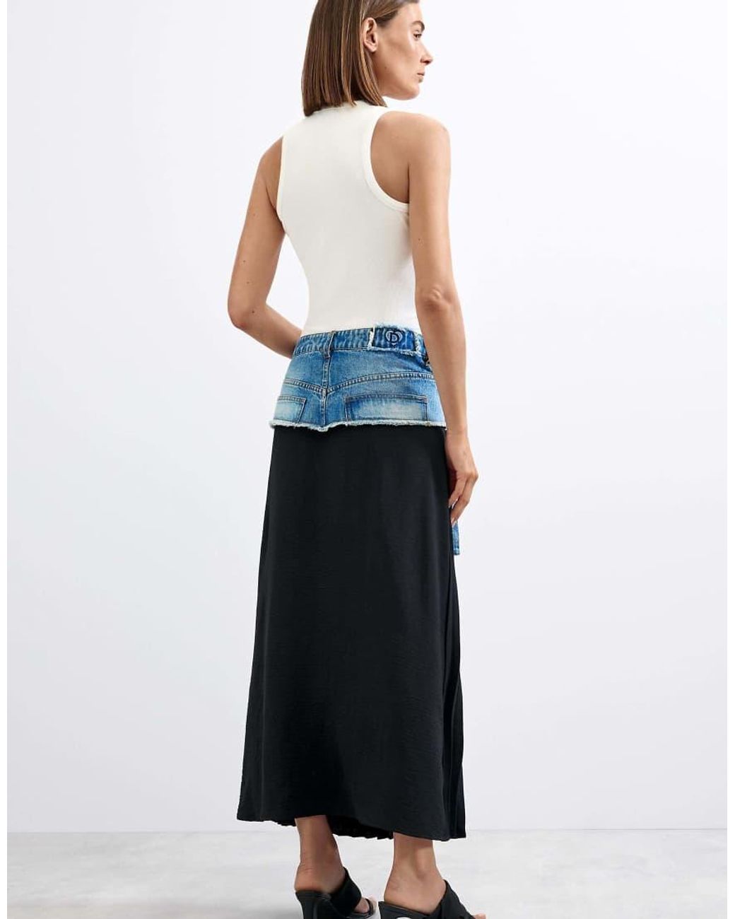 Desigual Blue Long Pleated Denim Skirt