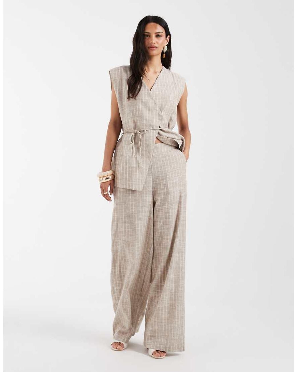 Object White Linen Look Wrap Front Tie Waist Waistcoat Co-ord
