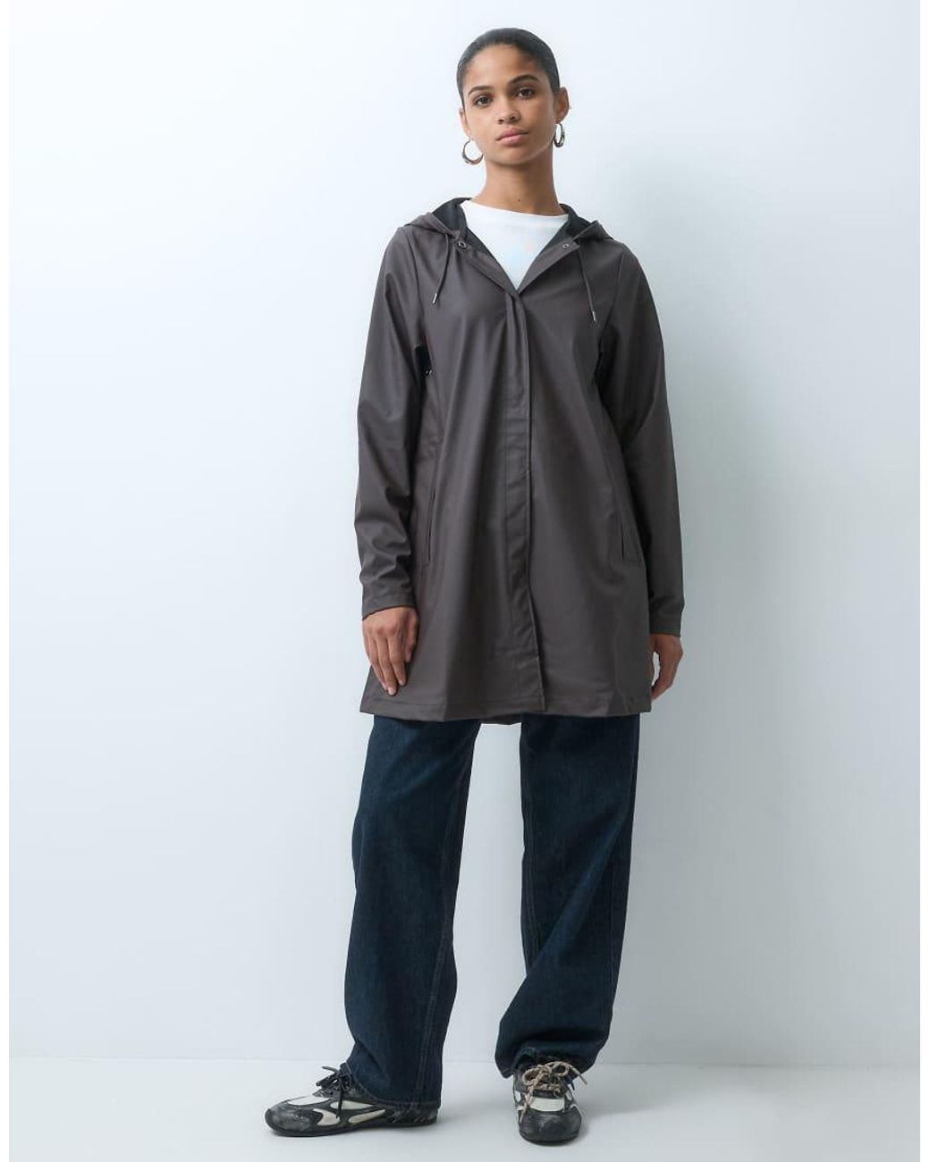 Rains Gray A-line Waterproof Hooded Long Jacket