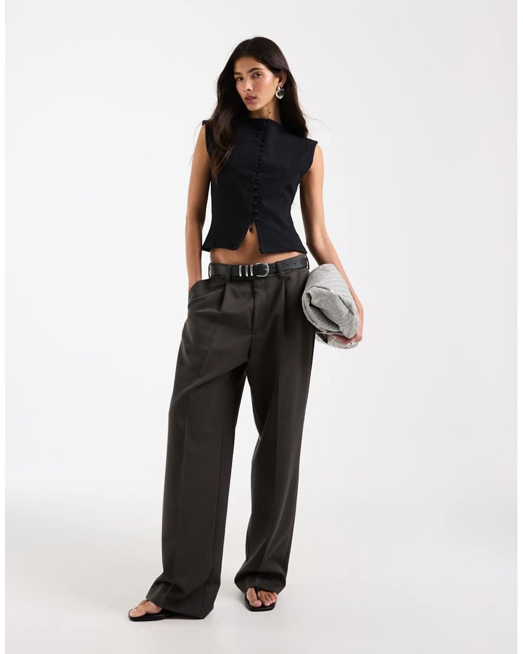 ASOS Black Compact Cotton Grown On Sleeve Button Down Top
