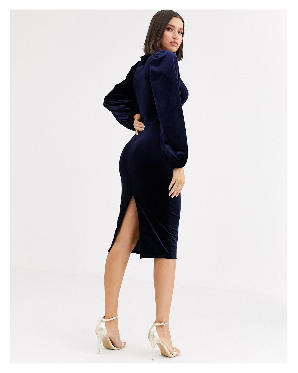 velvet balloon sleeve dress