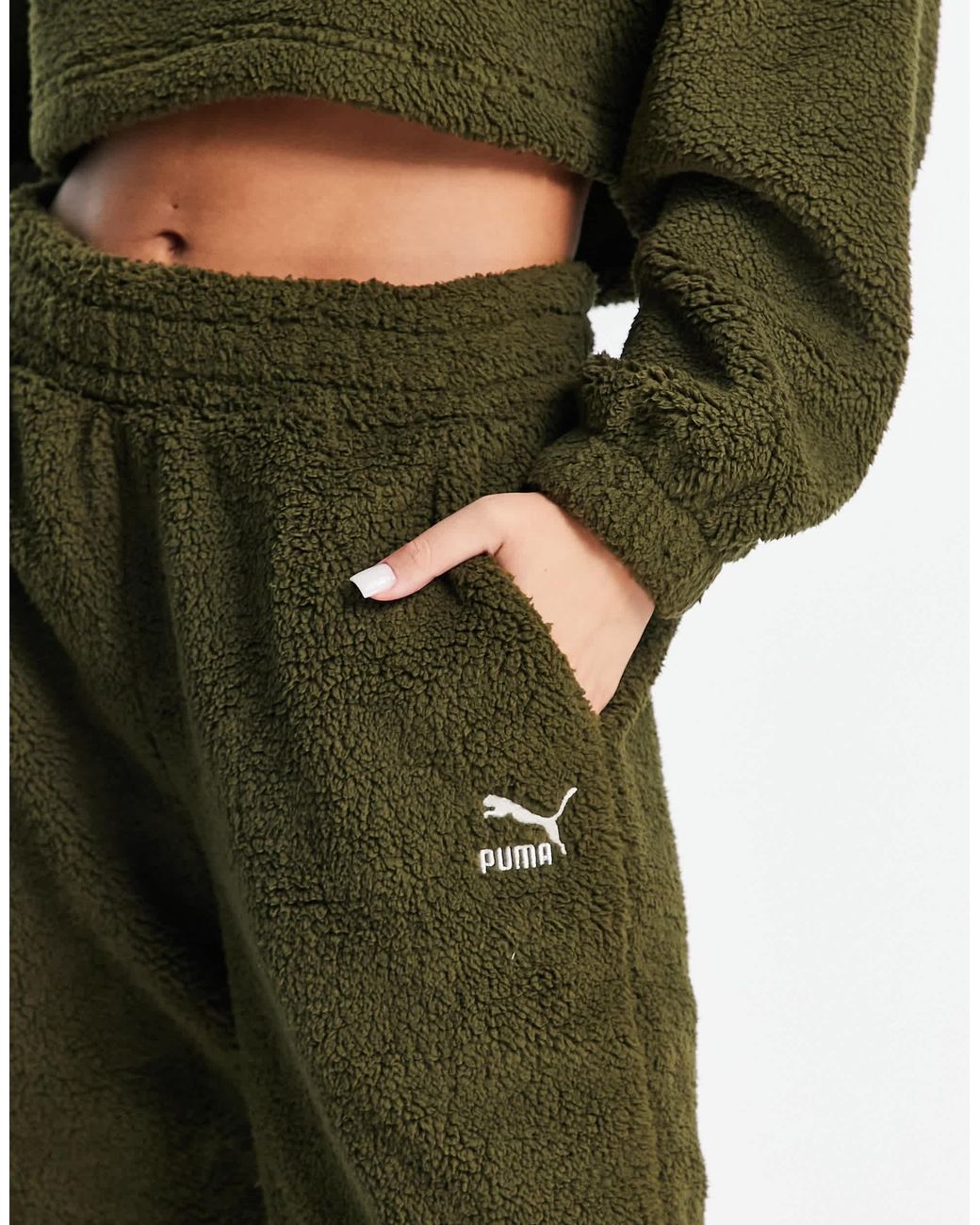 PUMA Classics Cosy Club Borg joggers in Green Lyst Australia