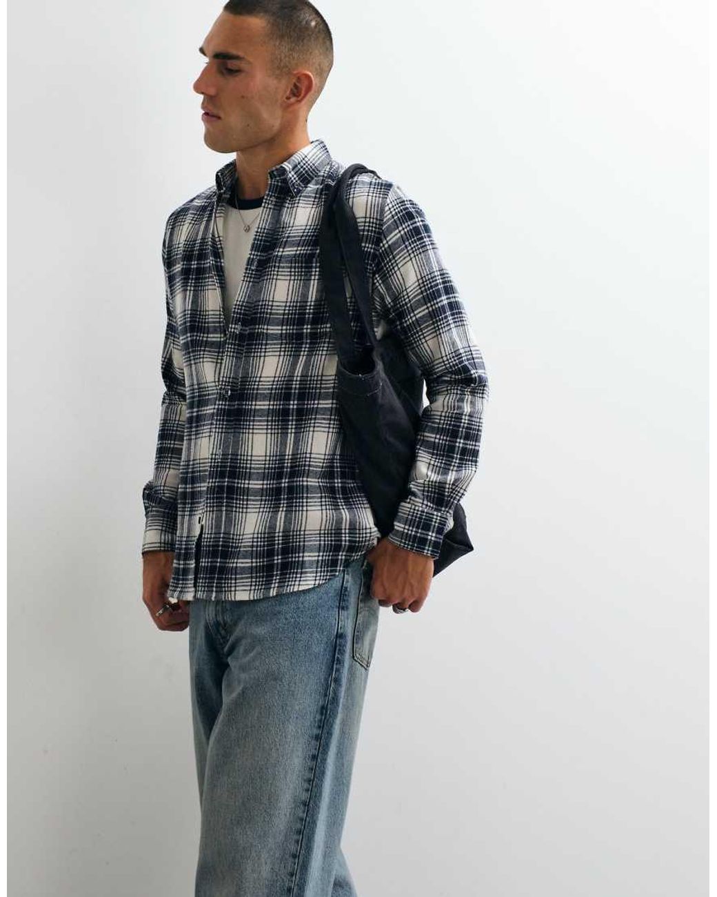 French Connection Blue Scot Long Sleeve Check Flannel Shirt for men