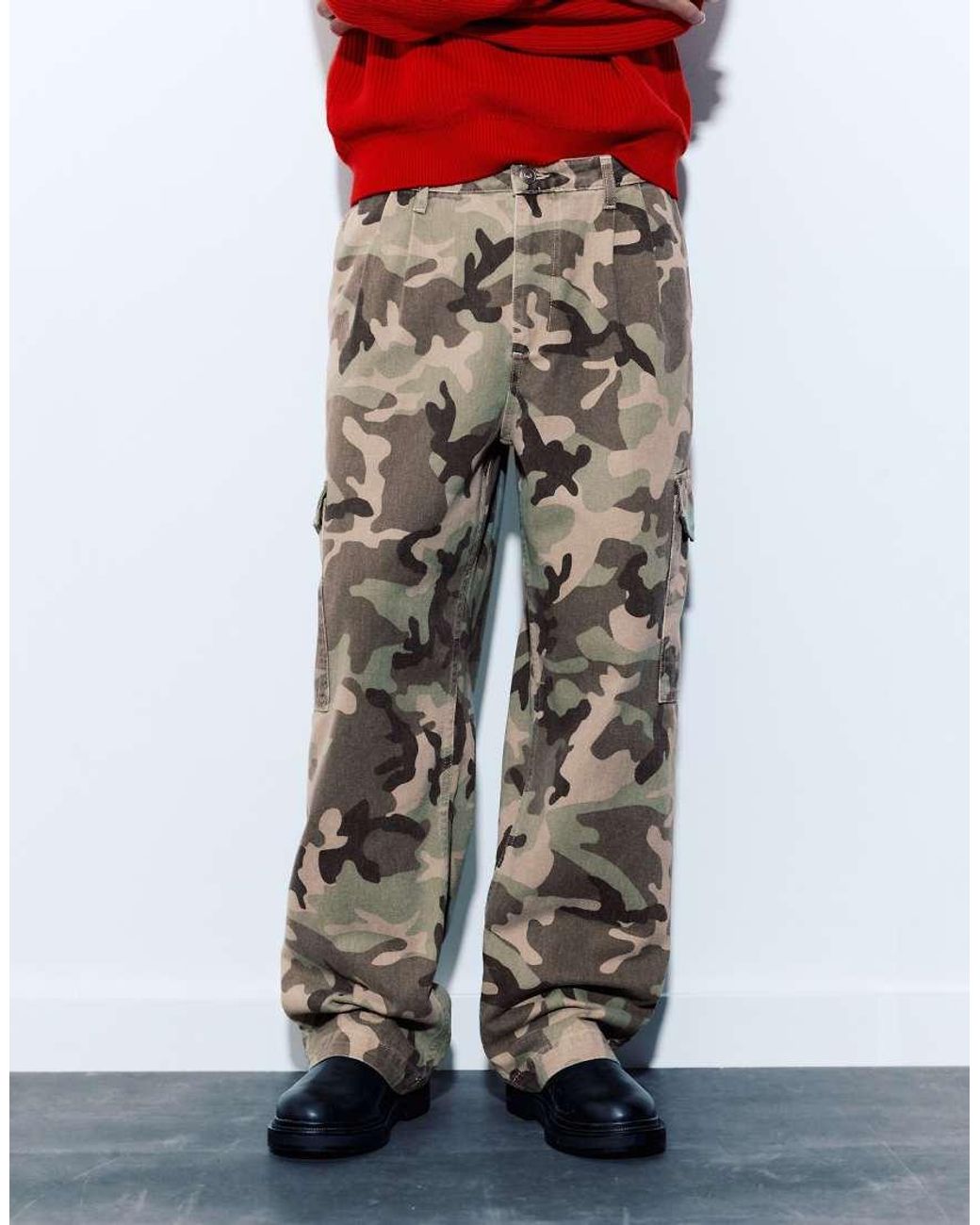 Pull&Bear Gray Camo Print Cargo Trousers for men
