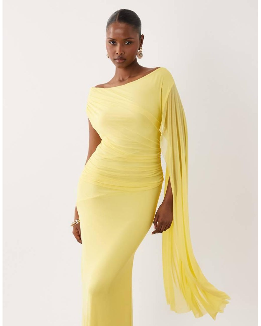 ASOS Yellow Mesh Draped Maxi Dress