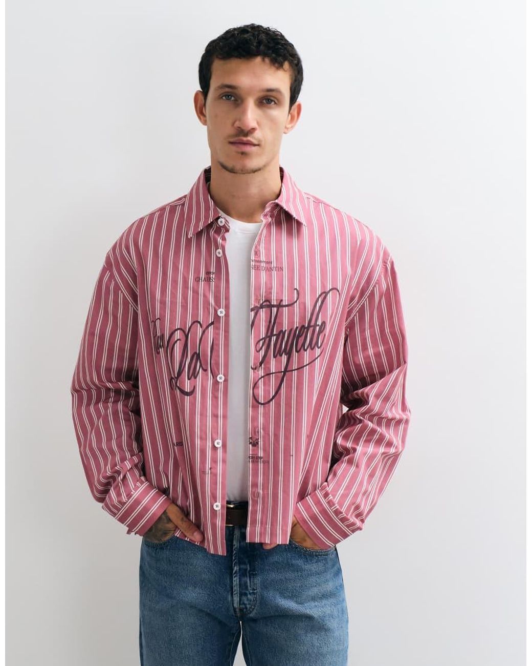 ASOS Pink Boxy Oversized Stripe Shirt With Placement Print for men