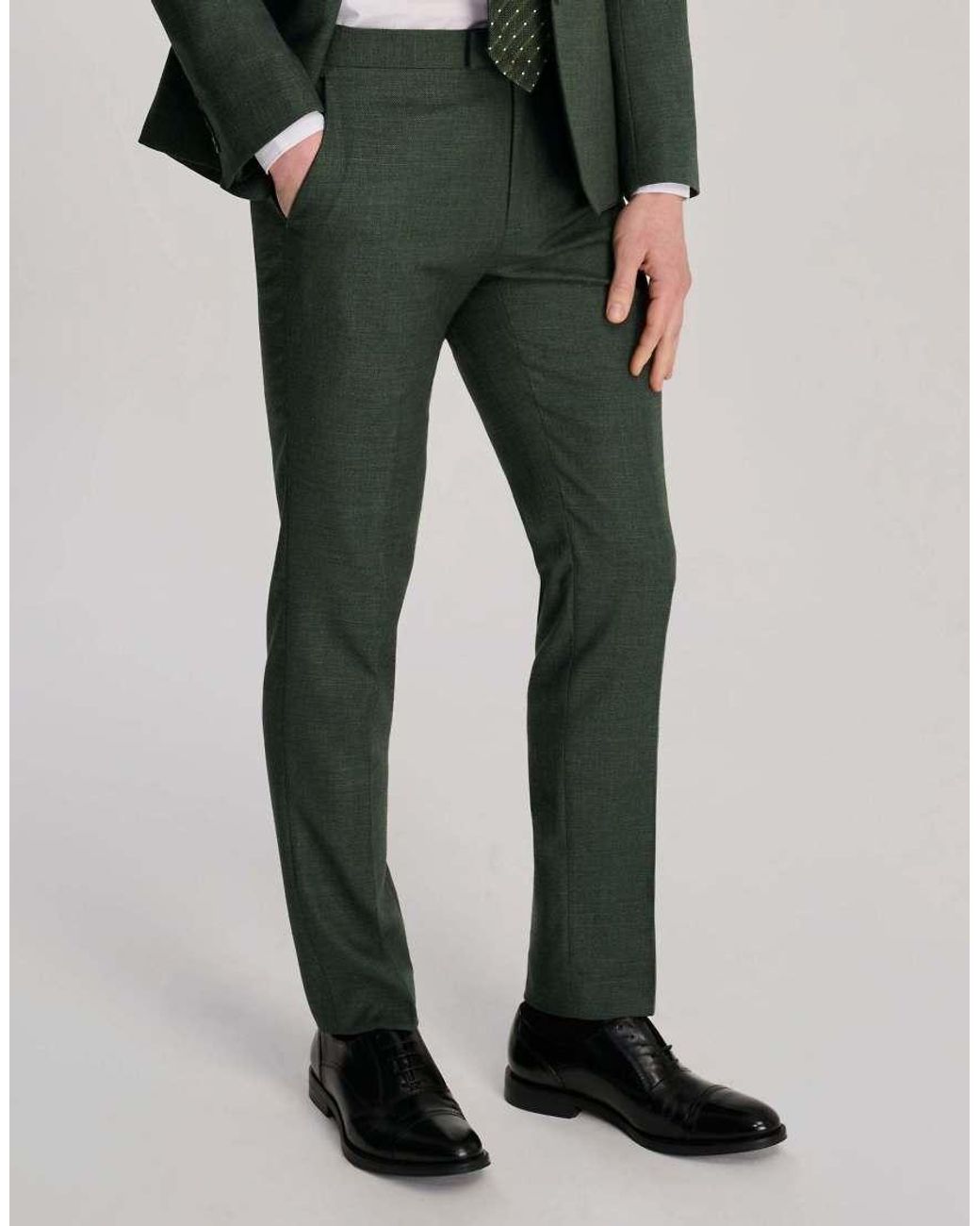 Harry Brown Green Sandro Slim Fit Linen Look Suit Trousers for men