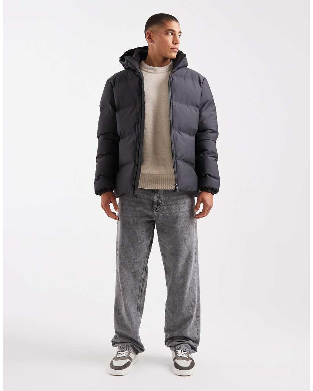 Threadbare Gray Puffer Jacket With Hood for men