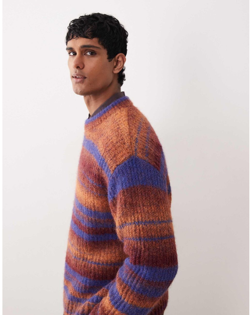 Pull en maille rayée teinte par section Weekday pour homme en coloris Red