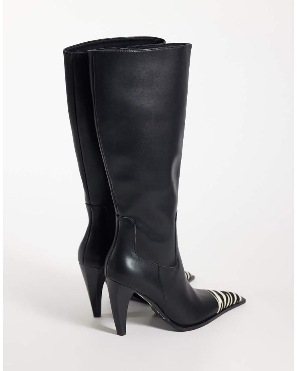 ASOS Black Cairo Toe Cap Western Knee Boots