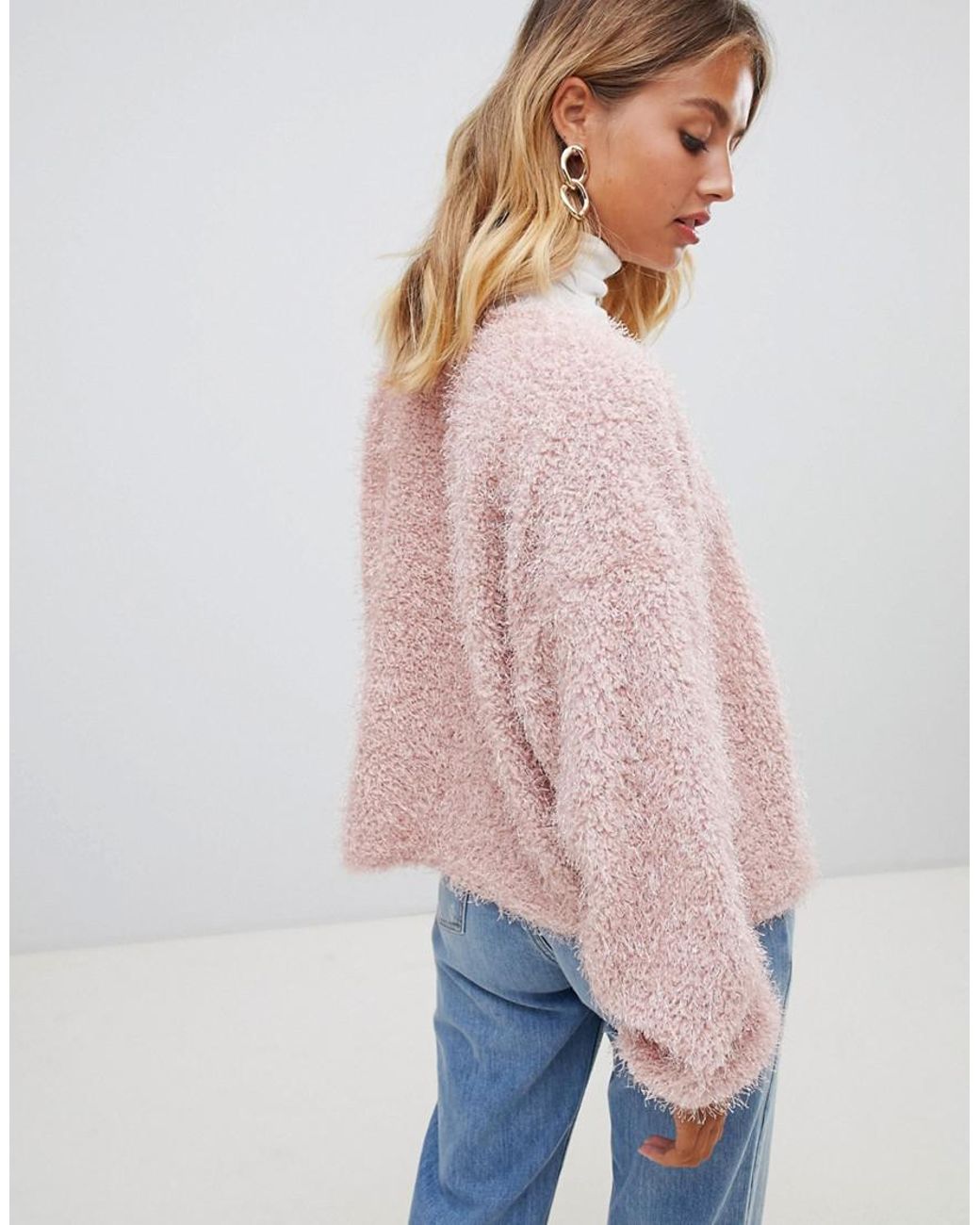 New Look Fluffy Cardigan in Pink | Lyst