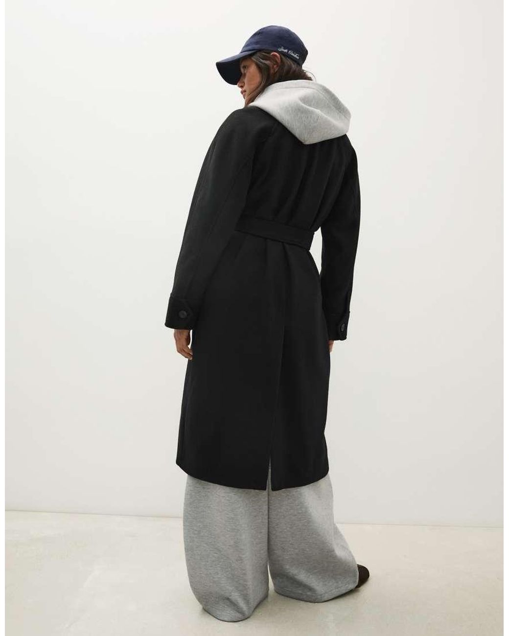 Bershka Black Long Soft Belted Coat