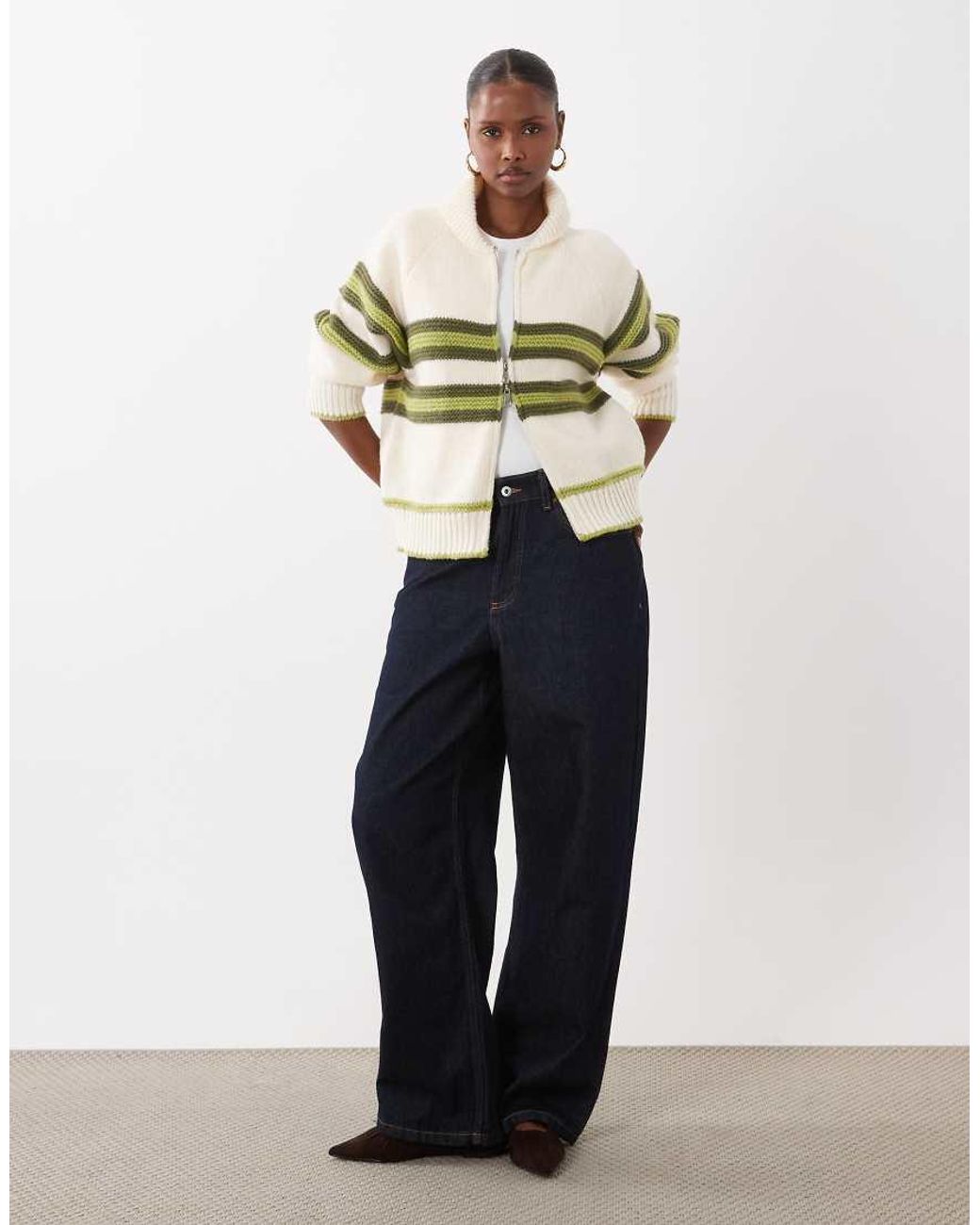 Kiwi & Co Natural Sunday Zip Through Stripe Front Cardigan