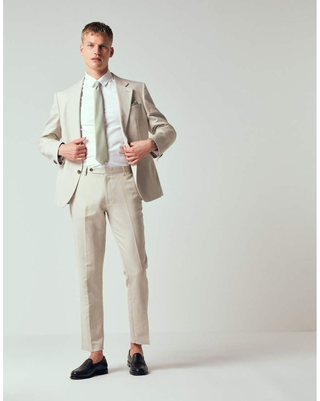 ASOS Natural Formal Easy Iron Twill Regular Shirt With Double Cuff for men