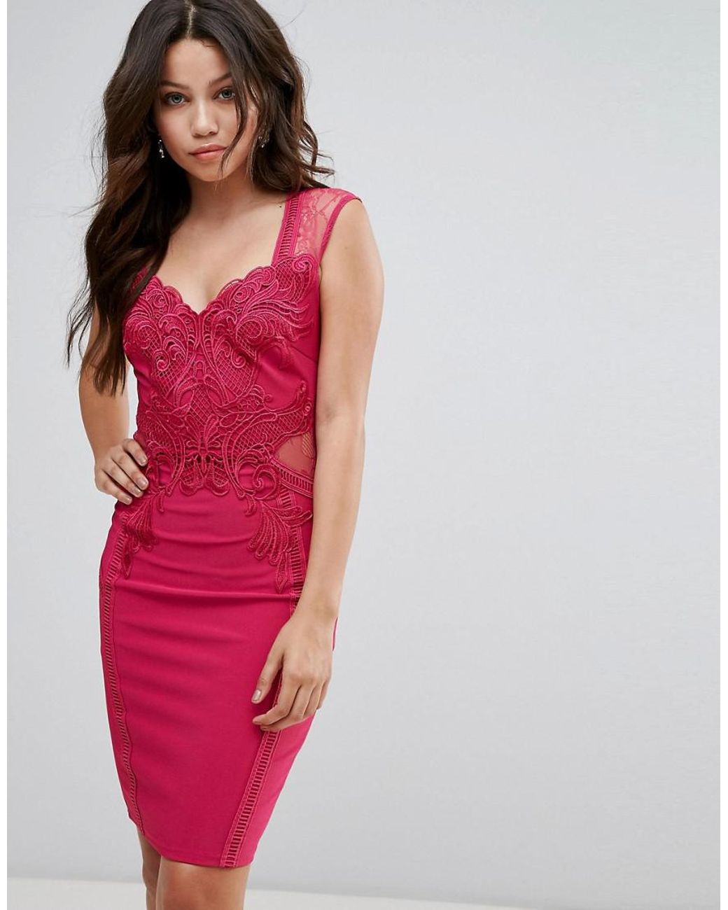 Lipsy Love Michelle Keegan Applique Bodycon Dress in Pink | Lyst