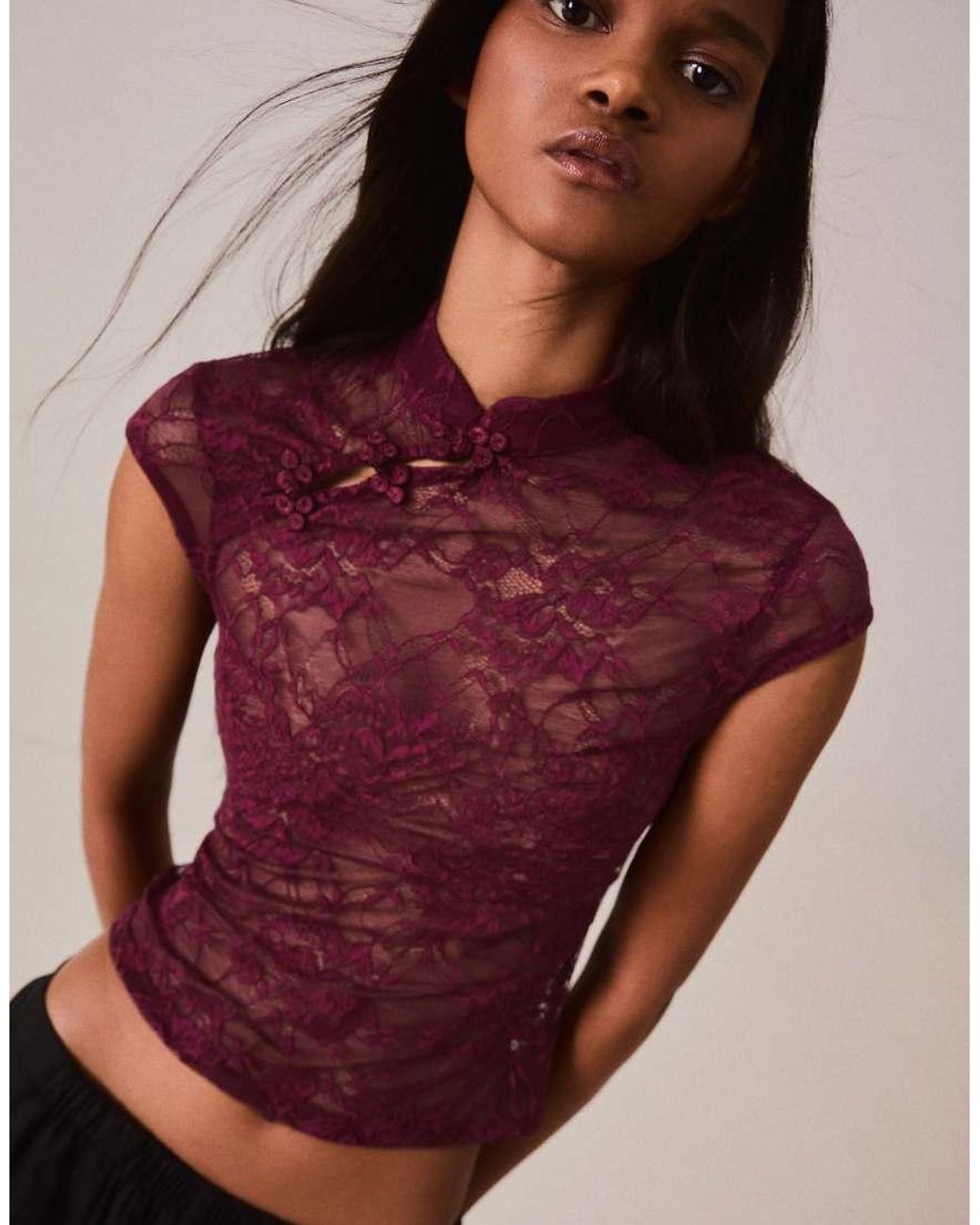 Bershka Red Lace Top With Clasp