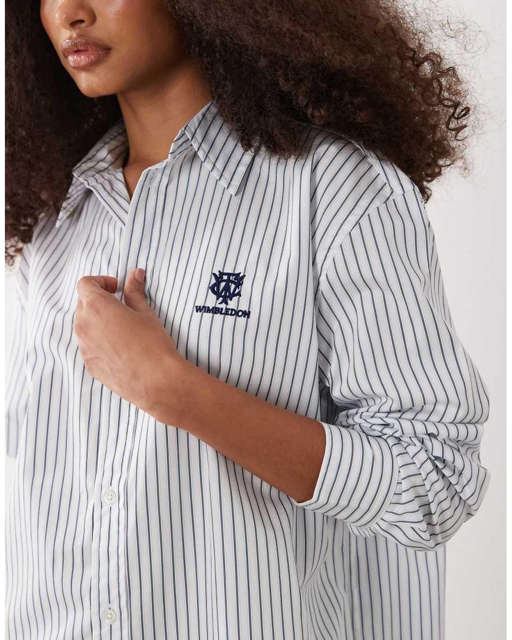Polo Ralph Lauren White Wimbledon Capsule Leigh Striped Shirt With Crest Embroidery