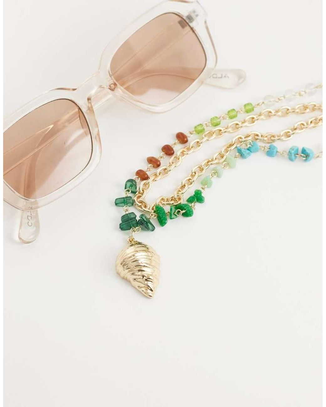 ASOS Metallic Row Necklace With -coloured Faux Chippings And Shell Pendant