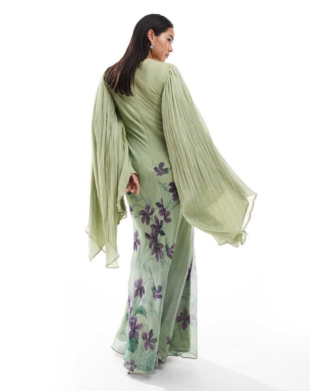 ASOS exaggerated Sleeve Wrap Bias Maxi Dress in Green | Lyst UK