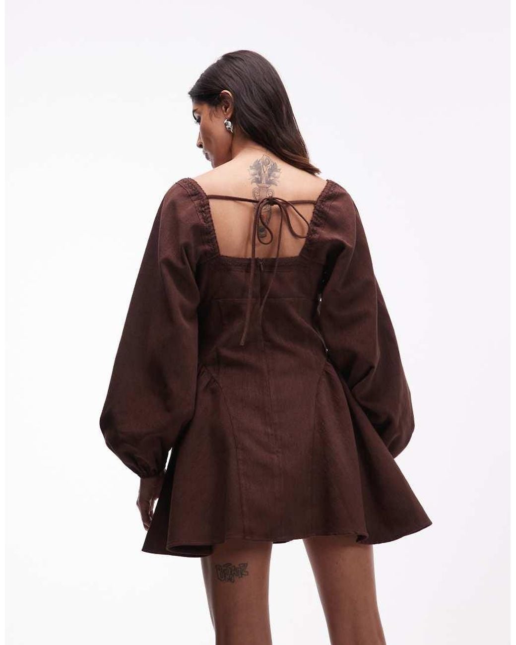 ASOS Brown Square Neck Cord Skater Mini Dress