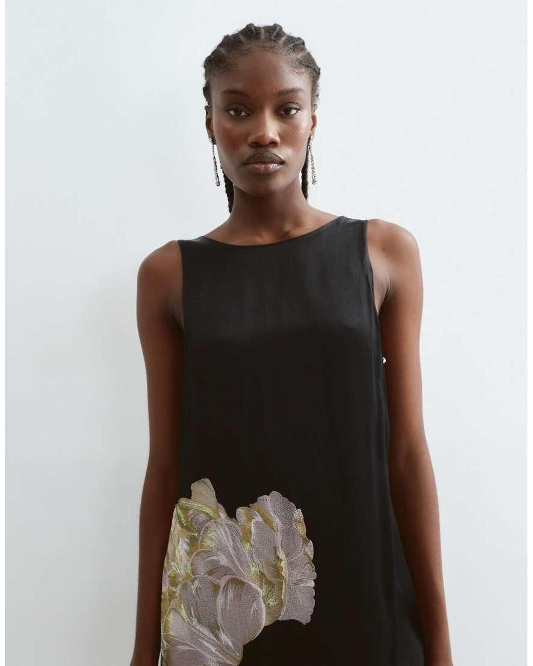 ARRANGE Black Floral Embroidered Satin Overlay Maxi Dress