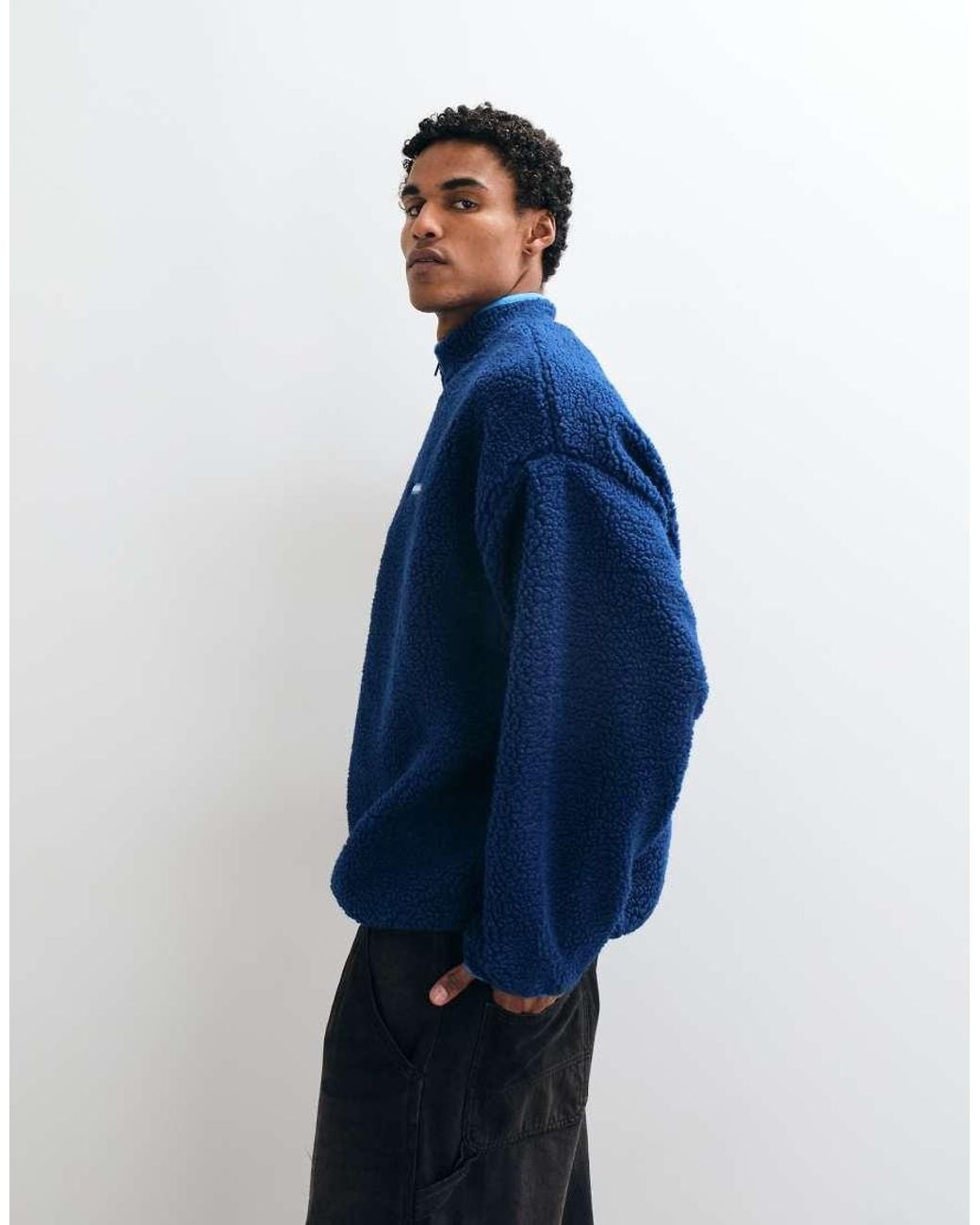 Collusion Blue Borg Funnel Neck Zip Through for men