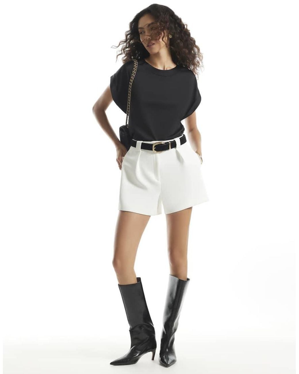 River Island Black Satin Turn Back Cuff Blouse