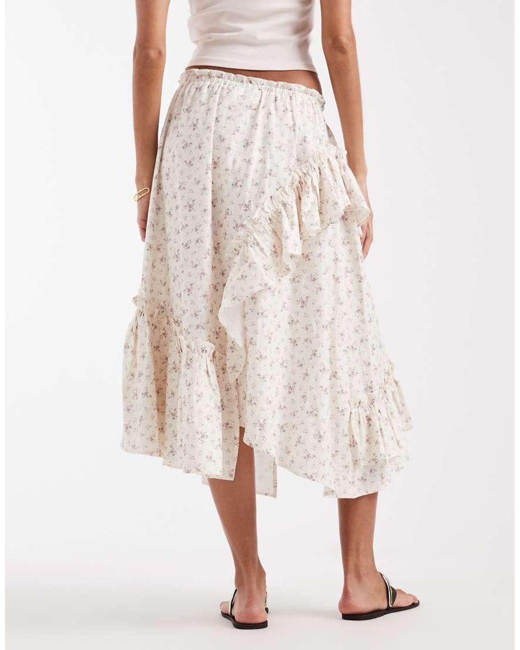 Daisy Street Natural Low Rise Tiered Asymmetric Midaxi Skirt