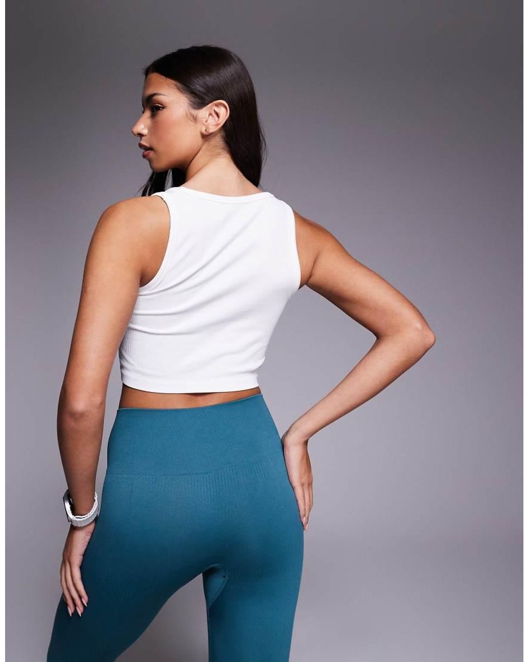 4505 Blue Seamless Rib Square Neck Cropped Active Singlet
