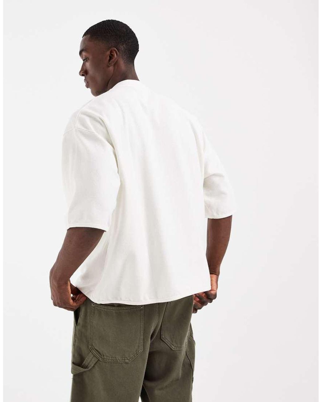 ASOS White Boxy Oversized T-shirt With Henley Neck And Elasticated Hem for men