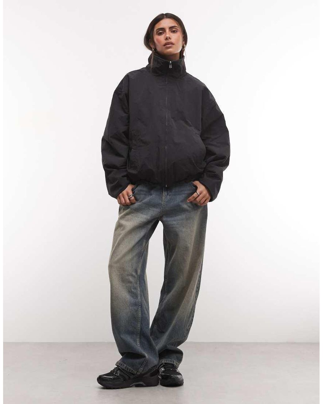 Weekday Black High Neck Track Jacket With Borg Fleece Lining