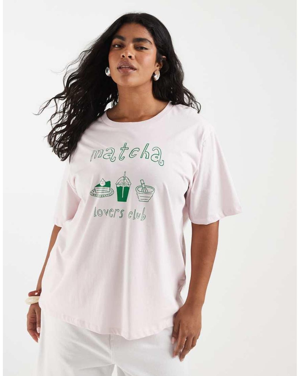 ONLY Pink Oversized T-shirt With Matcha Print