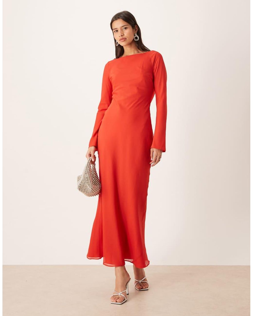 ASOS Red Chiffon Maxi Dress With Cowl Back Detail