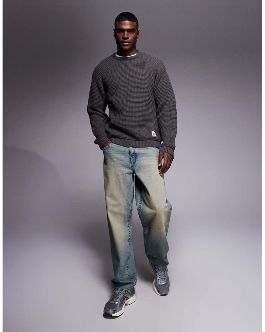 ASOS Gray Oversized Knitted Textured Jumper for men