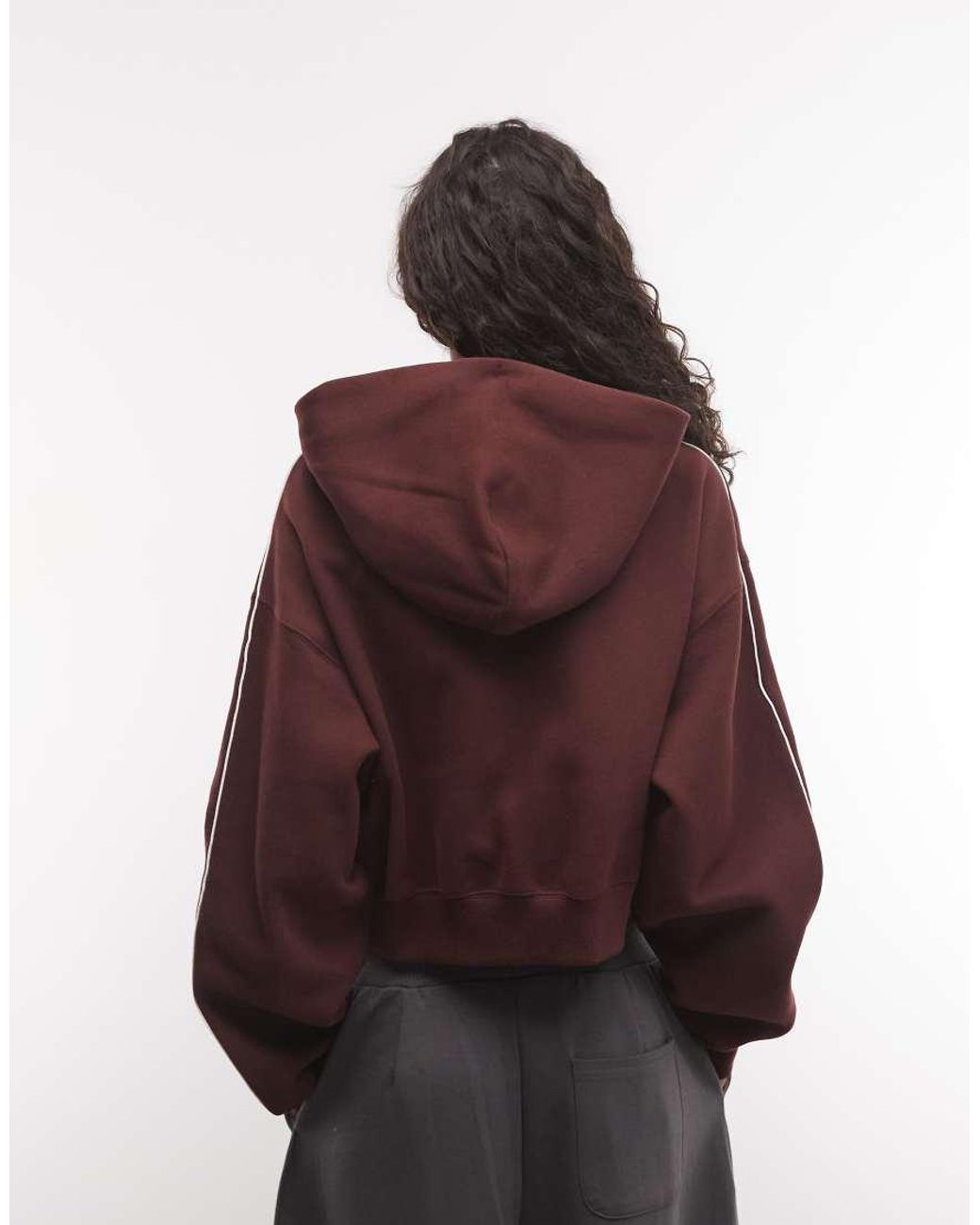 Nike Brown Studio Fleece Mid-Weight Oversized Cropped Zip-Through Logo Hoodie