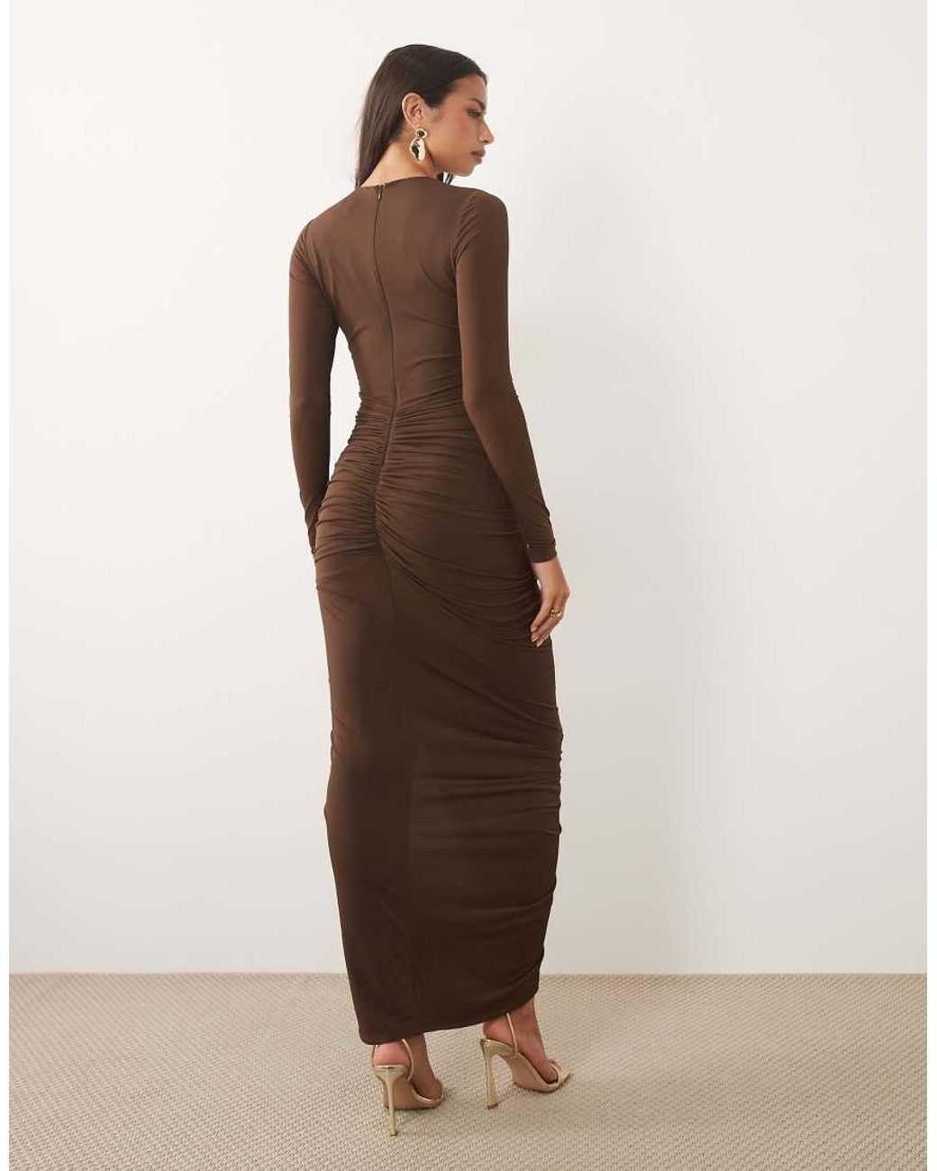 Forever New Natural Slinky High Neck Drape Detail Maxi Dress