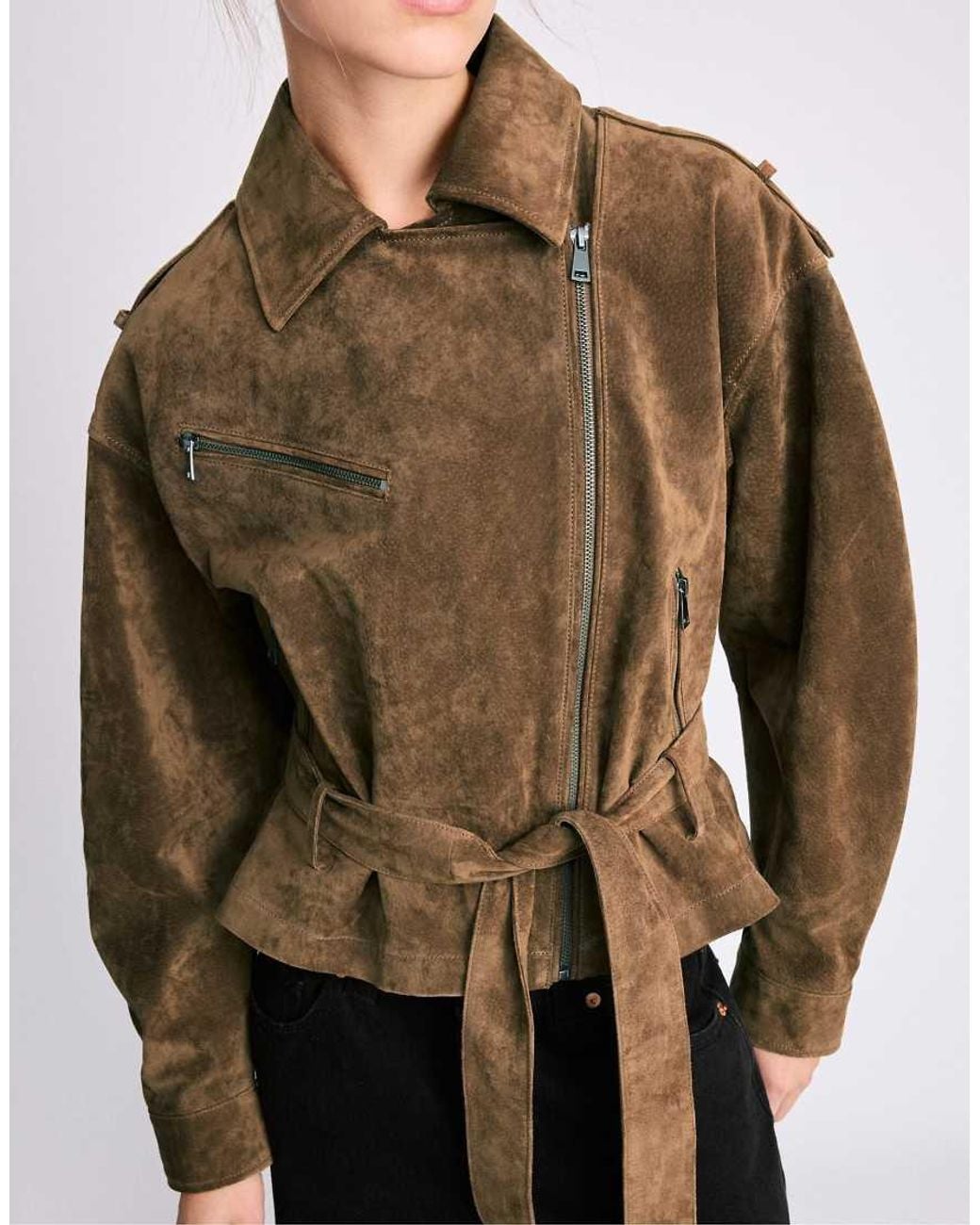 Stradivarius Blue 100% Leather Biker Jacket