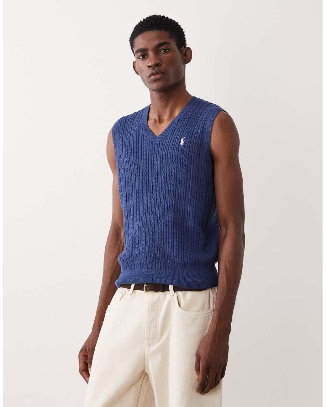 Polo Ralph Lauren Blue Icon Logo Cotton Sweater Vest for men