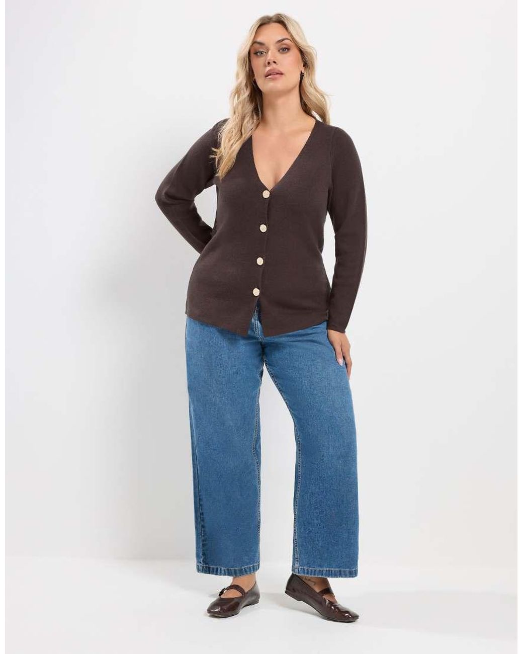 Yours Clothing Blue V -Neck Knitted Cardigan