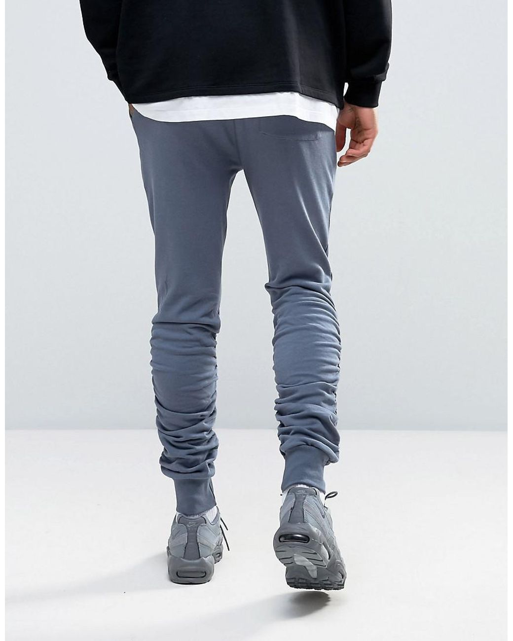 ASOS Skinny Stacked Joggers In Washed Blue for Men | Lyst UK